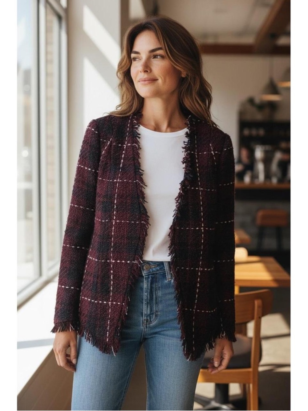 $150 NWT CALVIN KLEIN Boucle Chanel-Style Blazer with Fringe Detail, Women’s 14